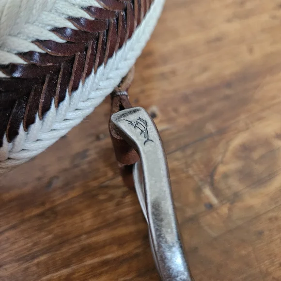 Tommy Bahama Brown Leather and Cream Cord Woven Belt Mens L 38-40 - Picture 8 of 10